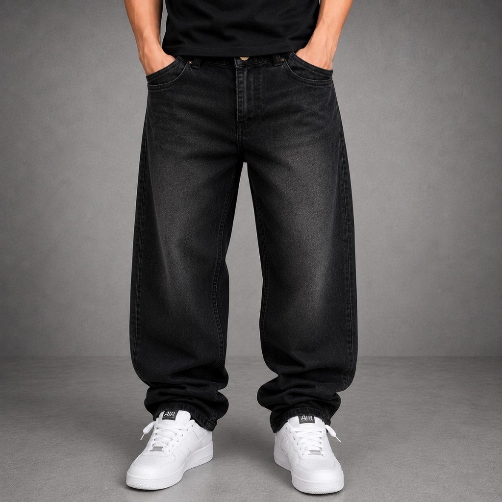 Calça Balão Masculina Preta Wide Urban Casual Larga Conforto