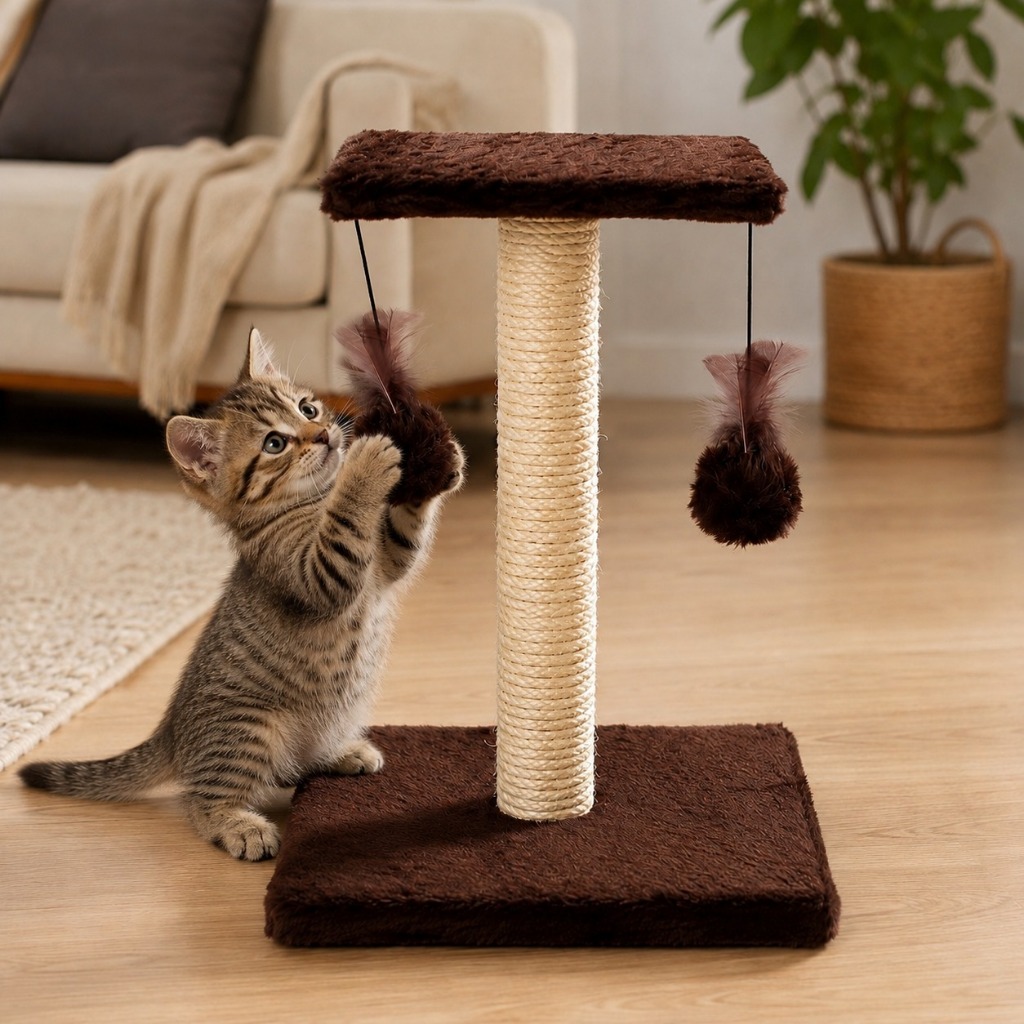 Arranhador Divertido Interativo Gatos Poste Brinquedo Duplo Exclusivo com bolinhas de guizo