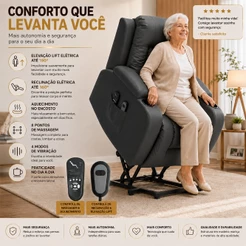 Poltrona com Aquecimento Poltrona de Massagem Elétrica Poltrona do Papai Austin Lift PU Preto G94