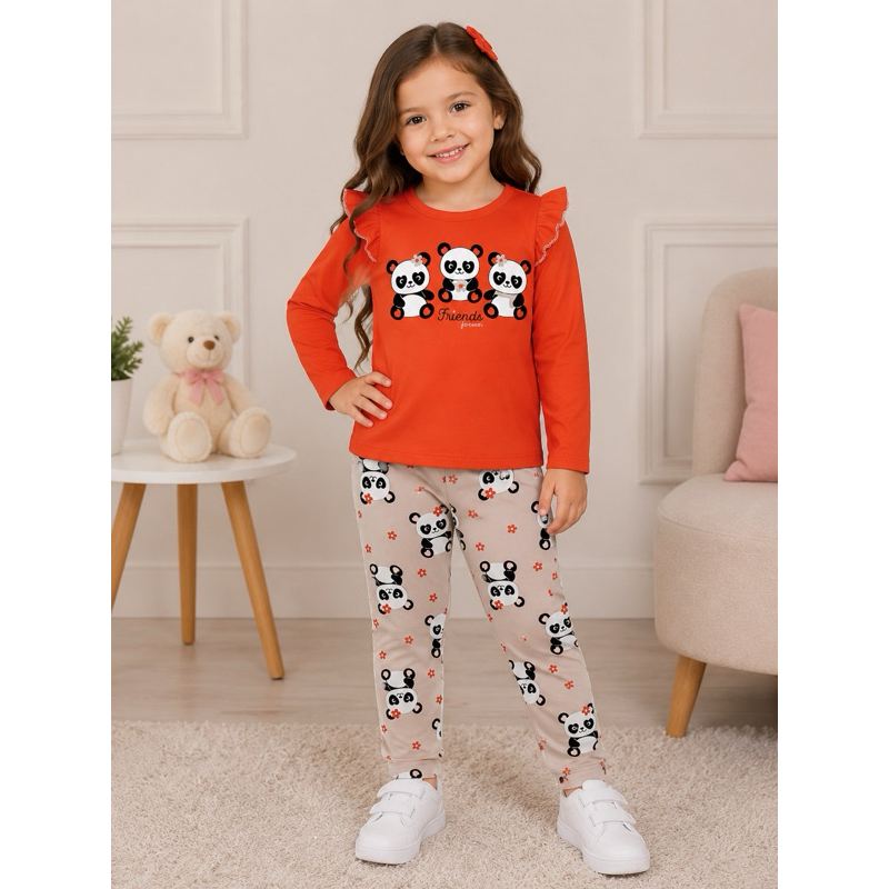 Conjunto Infantil Kyly Feminino Panda Manga Longa + Legging Estampada