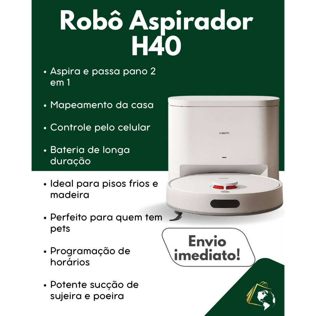 Robo Aspirador Xiaomi H40 10000pa - Lançamento Branco C- Base de Autolimpeza