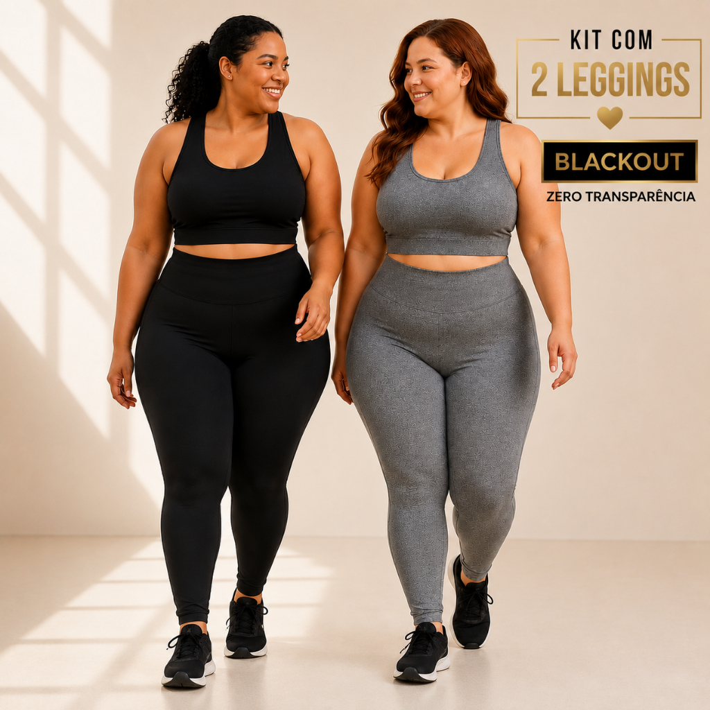 Kit 2 Calças Legging Plus Size Blackout Zero Transparência Cintura Alta Modeladora Academia Grossa