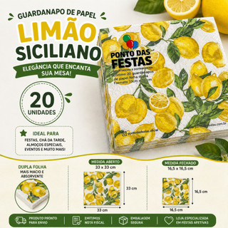Guardanapo de Papel Limão Siciliano 33x33 cm Folha Dupla 20 Unidades – Ponto das Festas – Inspire