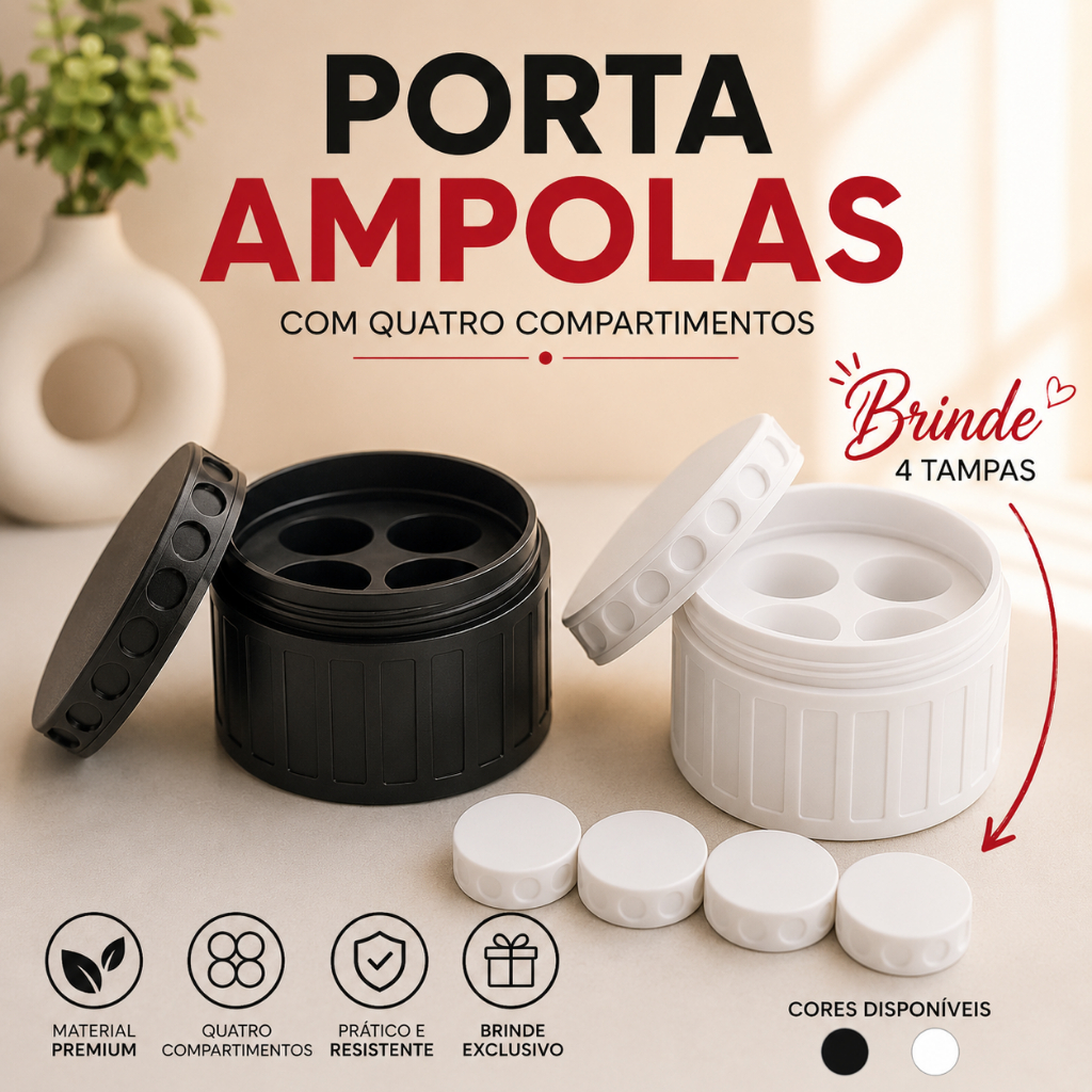 Porta Ampolas Para 4 unidades Case Rígida Premium para TG e Lipoless 3ml + 4 Tampas Brinde