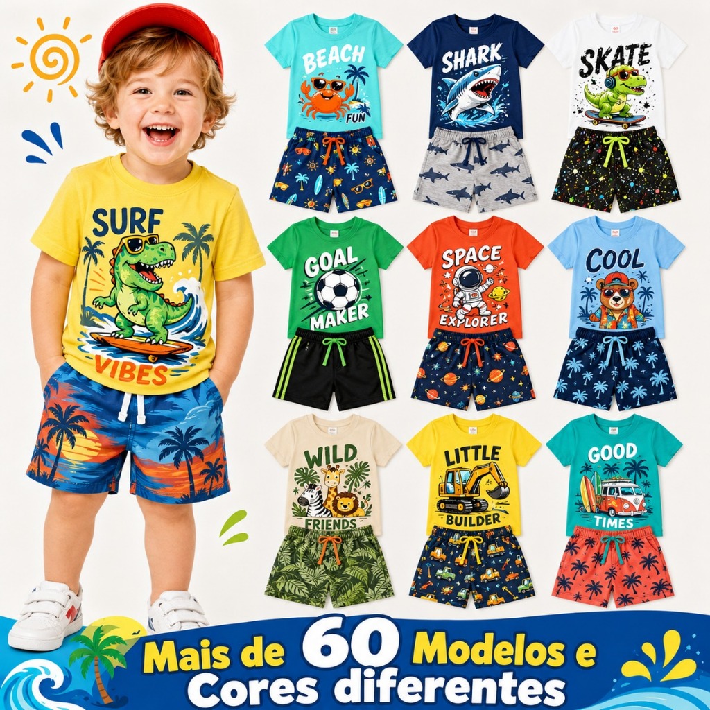 kit 2 ou 4 peças de Roupa Infantil Masculino Verão Conjunto Infantil Menino Verão Conjunto de Verão Juvenil Menino