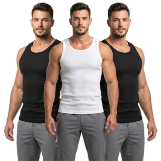 Kit 3 Regata Masculina Slim Fit Canelada Ribana Premium Lisa Camiseta Americana Hip Hop Regata Mascu