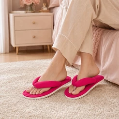 Chinelo Pantufa Feminina Pink de Malha Algodão Macia Confortável para Casa