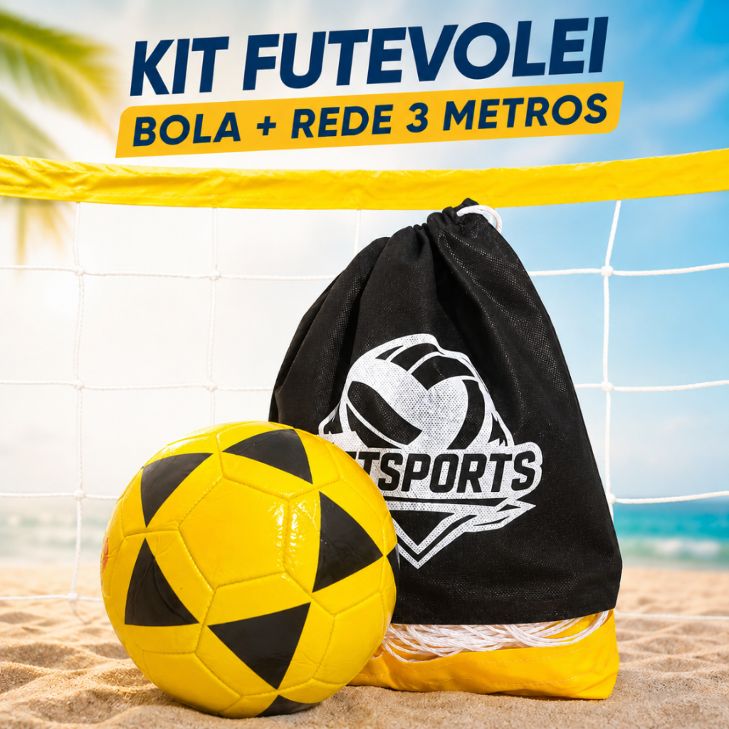 Kit Rede de Futevôlei 3 Metros + Bola Reforçada Completo Praia Quadra Chácara Fácil de Montar