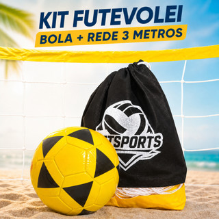 Kit Rede de Futevôlei 3 Metros + Bola Reforçada Completo Praia Quadra Chácara Fácil de Montar