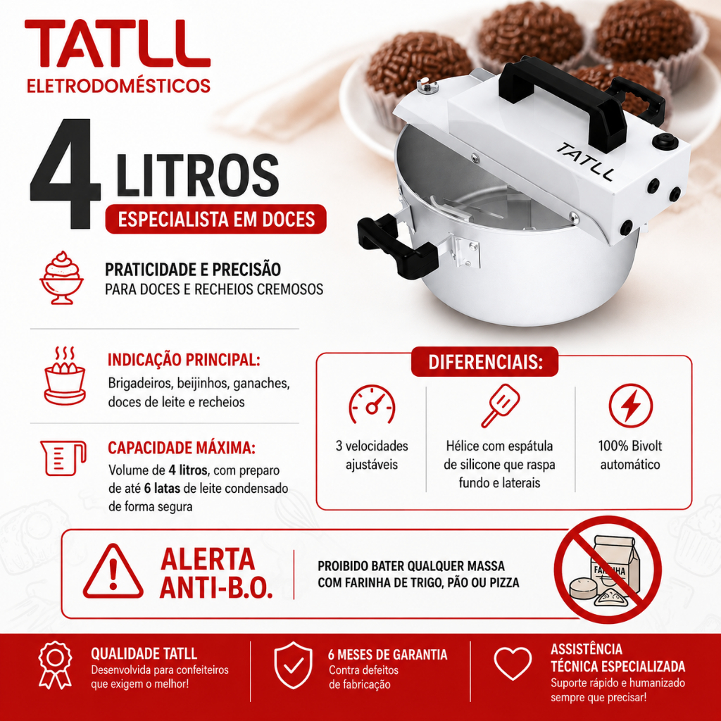 Panela Mexedora de Doces e Recheios de Festa Tatll - 4 Litros com 3 Velocidades (Bivolt) — imagem 2 de 2