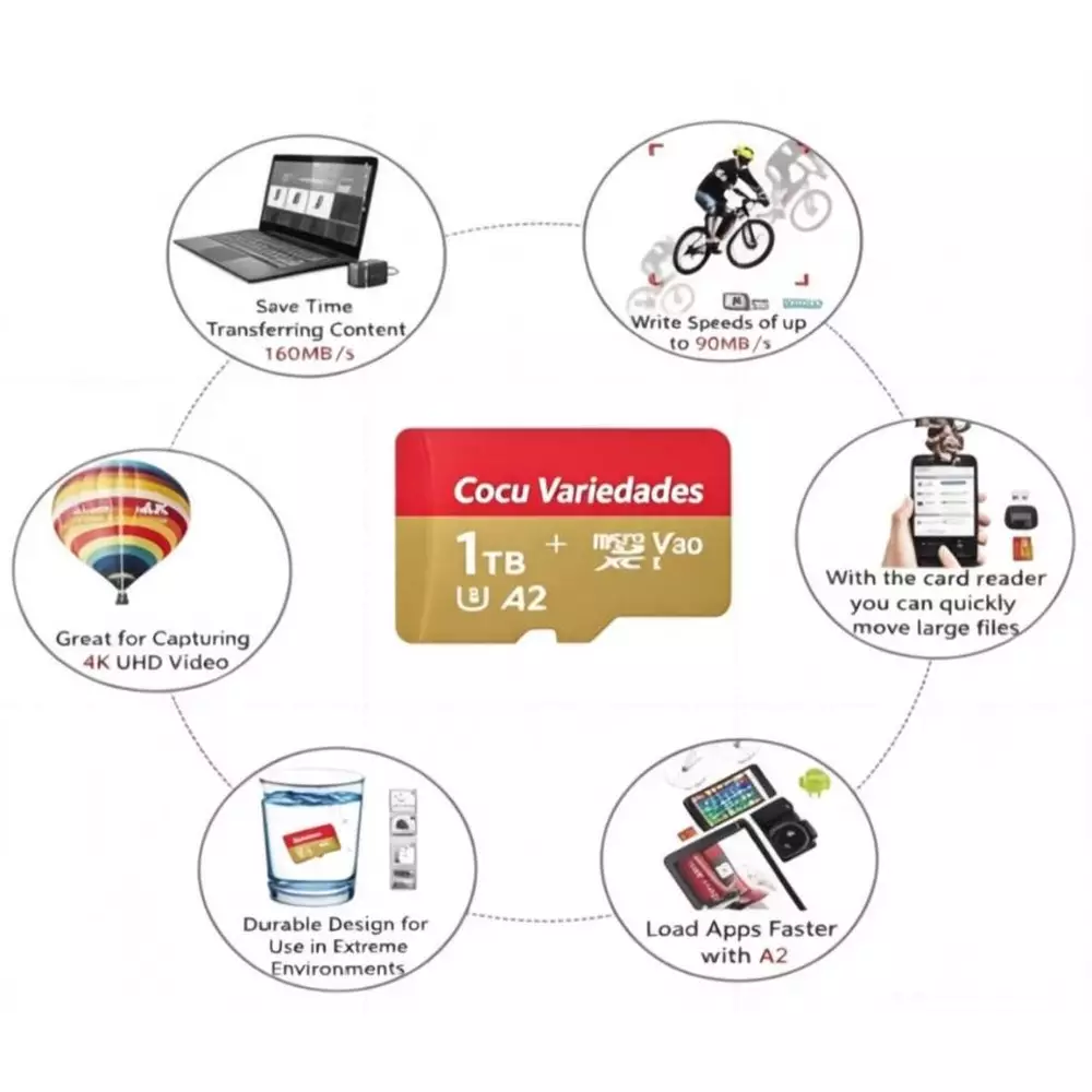 Cartão de Memória MicroSD Classe 10 Ultra 8 ate 1TB para Monitoramento Adaptador P8