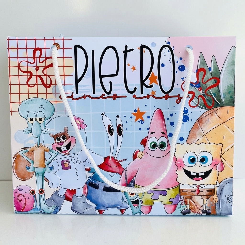 Kit Sacolinha Personalizada Bob Esponja Lembrancinha Festa Infantil Aniversário Monte em Casa