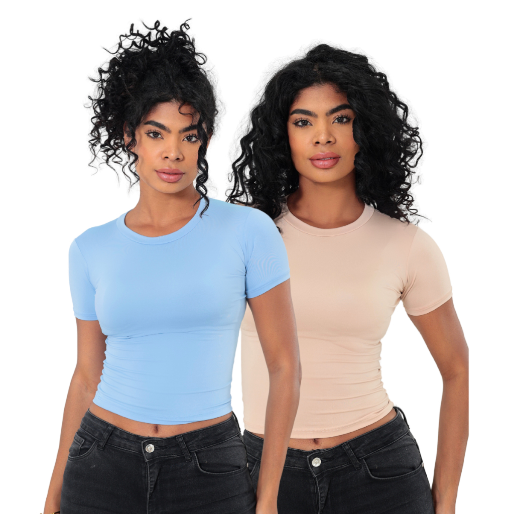 KIT 2 Baby Tee Feminina - Blusa Slim Fit Manga Curta Candy Colors · foto 2