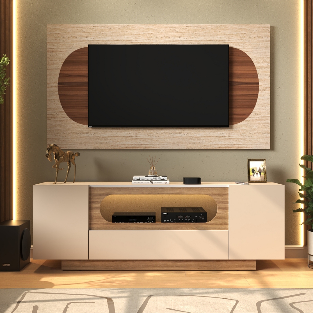 Painel de TV Moderno Decorativo para Sala Home Theater em MDF para TV até 50 Polegadas com Passa Fios