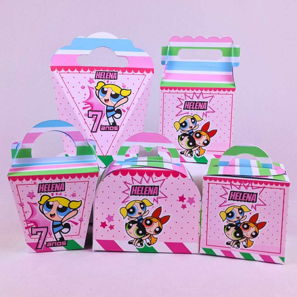 Kit 10 a 50 Caixinhas Personalizadas Com Alça Lembrancinhas As Meninas Super Poderosas Festa Aniversario Festinha