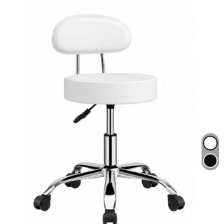 Cadeira Mocho Com Encosto Estofado Premium Giratória Estética Massagista e Tatuador Base Cromada Ferro