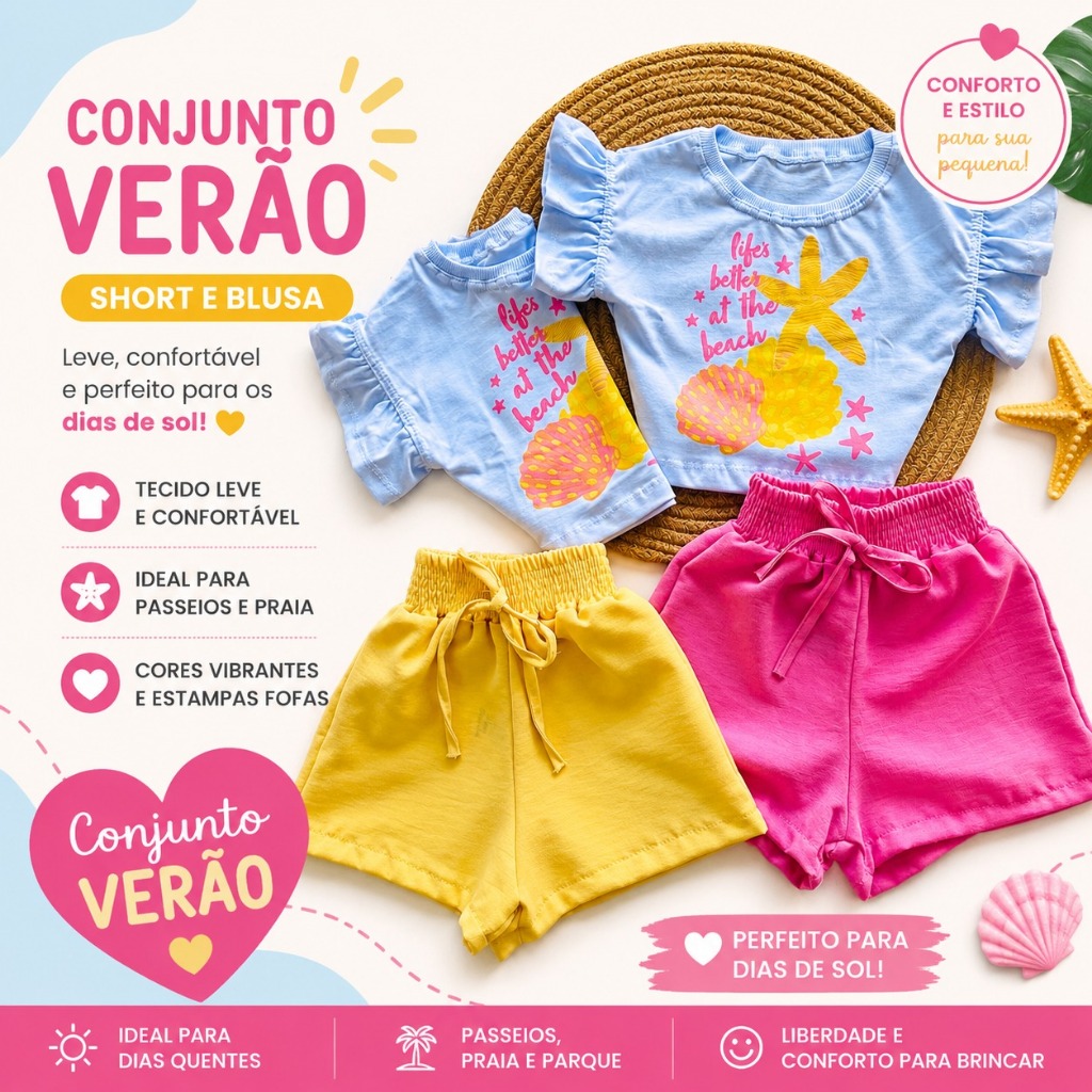 Conjunto Infantil Feminino Verão Short e Blusa | Roupa Infantil Menina | Conjunto Verão Casual  Título 2