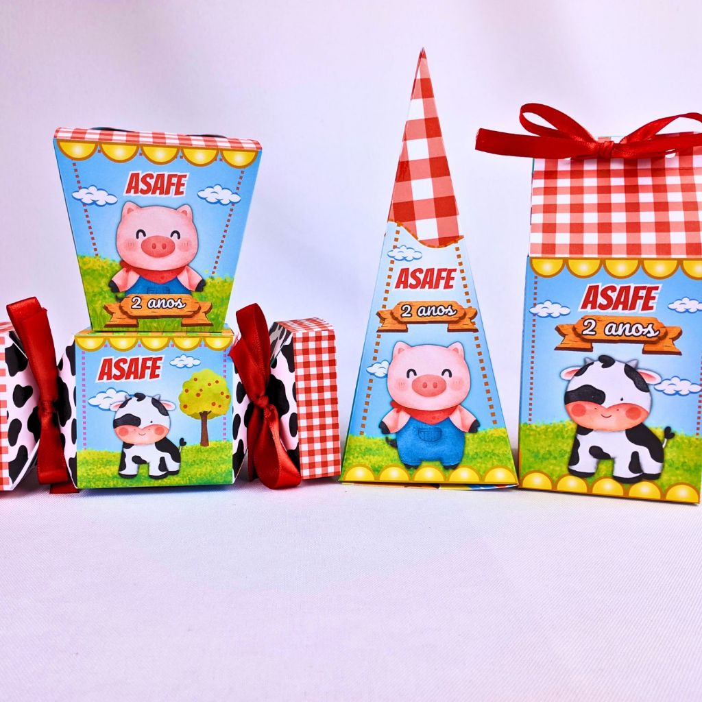 Kit 10 a 45 Caixinhas Personalizadas Lembrancinhas Fazendinha Vermelha Para Festa Aniversario Festinha