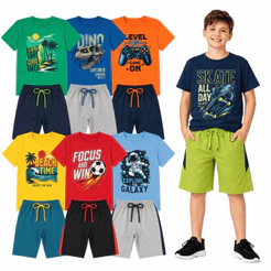 Kit Infantil Menino 8 Peças Verão 4 Conjuntos 4 Camisetas 4 Bermudas Algodão Tam 1 ao 16