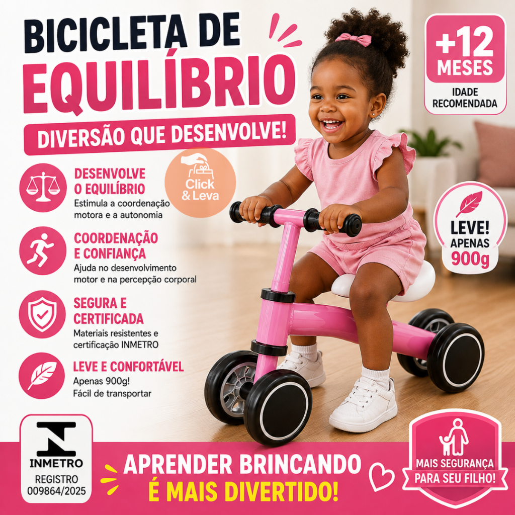 Bike Sem Pedal Bicicleta Infantil Equilíbrio Rosa Leve Andador Seguro Aprendizado Crianças Menina