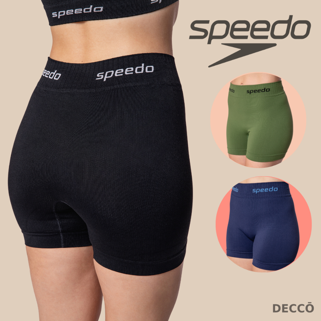 Shorts Feminino Speedo Canelado Esportivo Cós Duplo Poliamida Confortável Academ