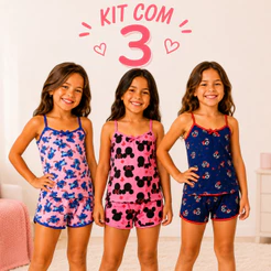 Kit 3 Pijamas De menina Pijama Infantil Feminina Baby Doll para Crianças Beibidoll para Meninas