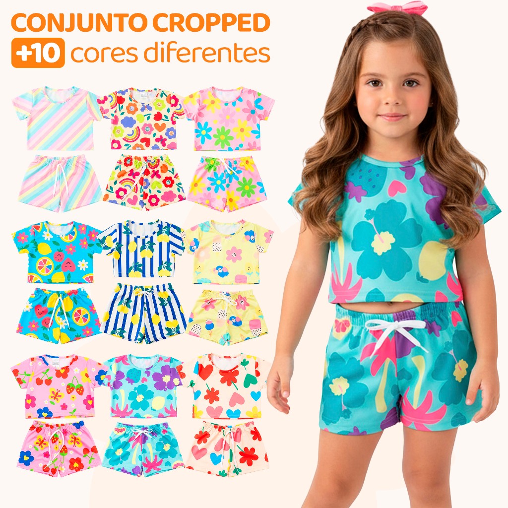 Kit 6 Peças de Conjunto Cropped Bebê Menina Moda Praia Verão Roupa para Bebê Fem