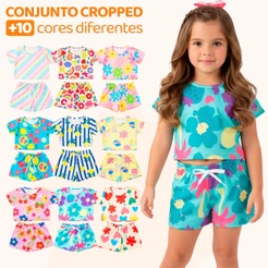 Kit 6 Peças de Conjunto Cropped Bebê Menina Moda Praia Verão Roupa para Bebê Feminina de Calor Roupa Fresquinha