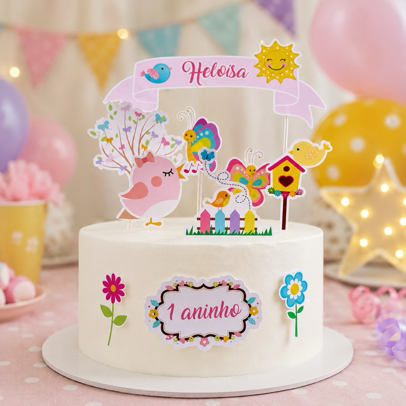 Topo de bolo Jardim Encantado Mesversário Decoração Aniversário Jardim Encantado Personalizado