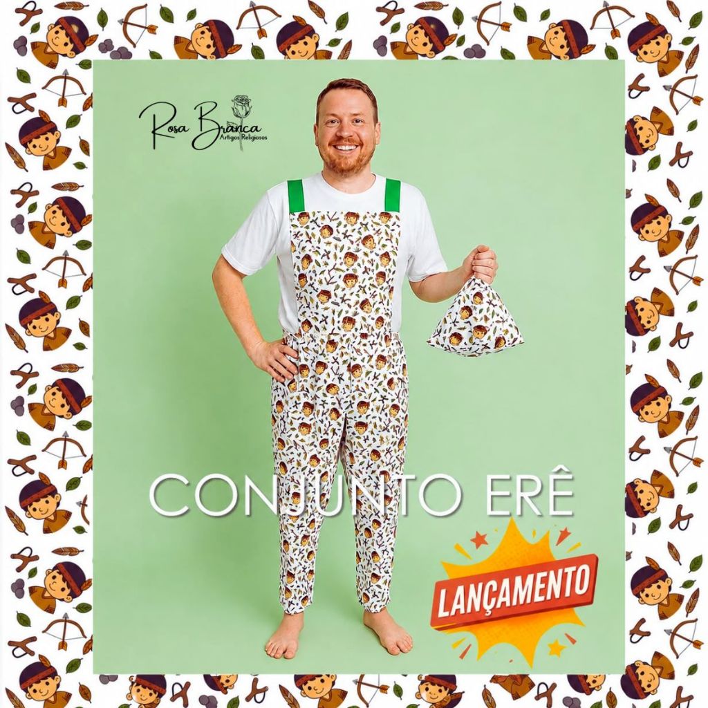Roupa Macacão de Erê Ibeji Masculina com Saco para Guardar Doces Umbanda e Candomblé