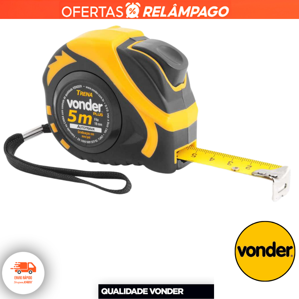 Trena 5 Metros x 19mm Autotrava Aço Curta Profissional VONDER Plus ÓTIMO PREÇO