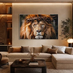 Quadro Decorativo Leão De Judá Para Sala Quarto Escritório Com Moldura