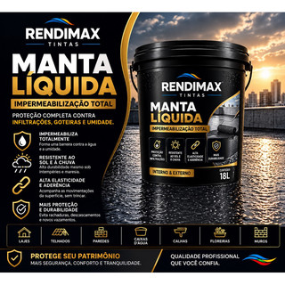 Manta Liquida Emborrachada 18KG e 4KG Rendimax - Hidrorepelente Antimofo Protege Contra Infiltrações
