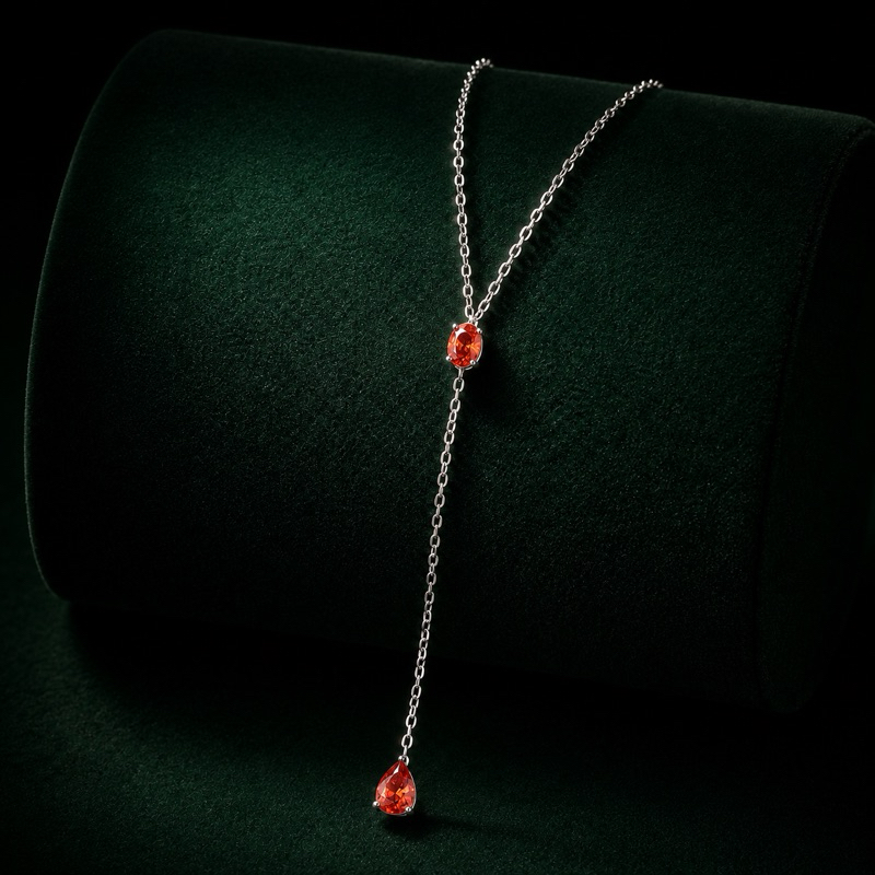 Colar Gravata Gota Zircônias Aperol Prata 925 Sofisticado