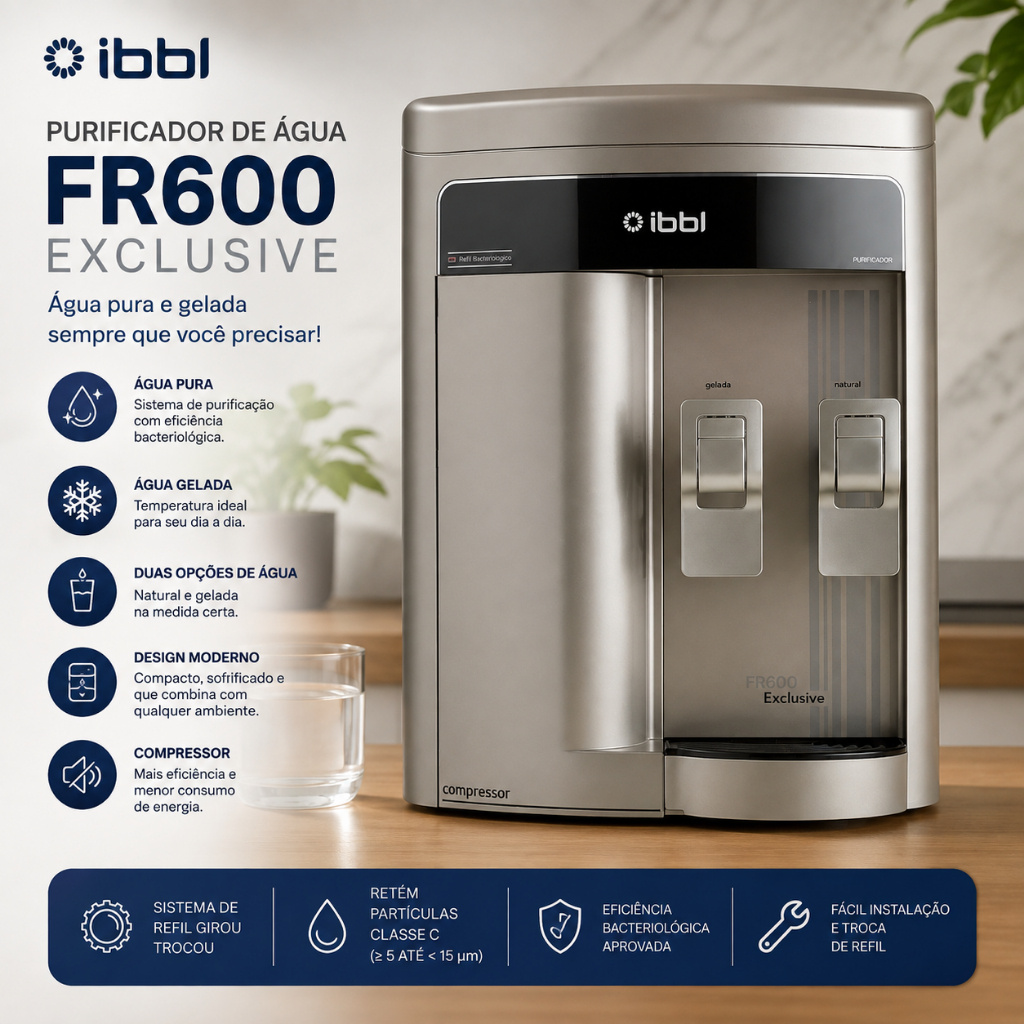 Purificador de Água IBBL FR600 Exclusive Prata Compressor 127V Água Gelada e Natural