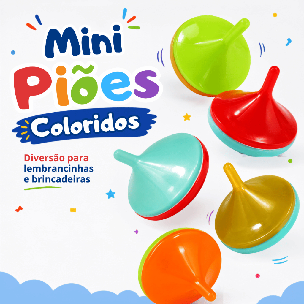 Kit Piões Coloridos 25 50 ou 100 Unidades Brinquedo Infantil Lembrancinha Festa Aniversário Sacolinha Surpresa