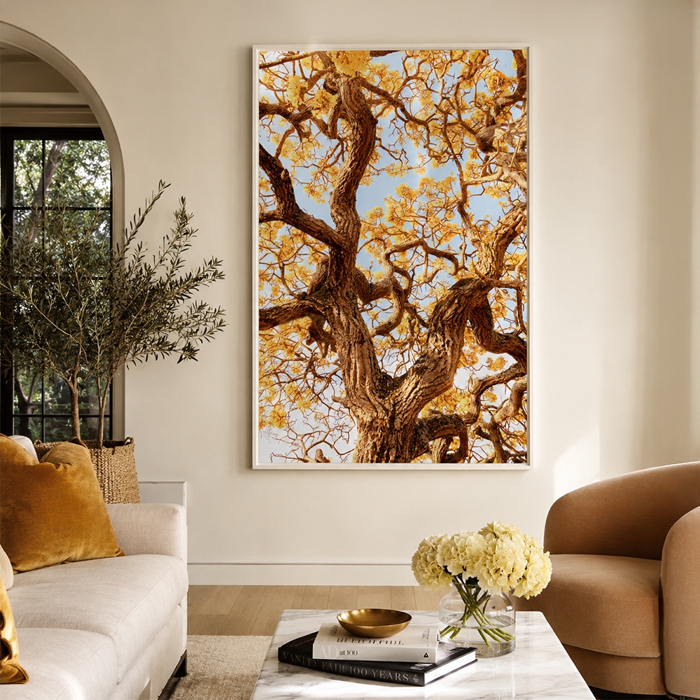 Quadro Decorativo Paisagem Arvore Ipe Amarelo com Moldura Sala Quarto Escritorio