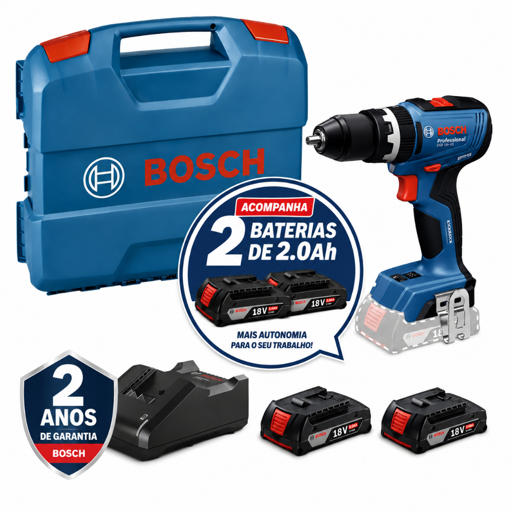 Parafusadeira Furadeira GSB18V-65+2baterias+carregador Bosch
