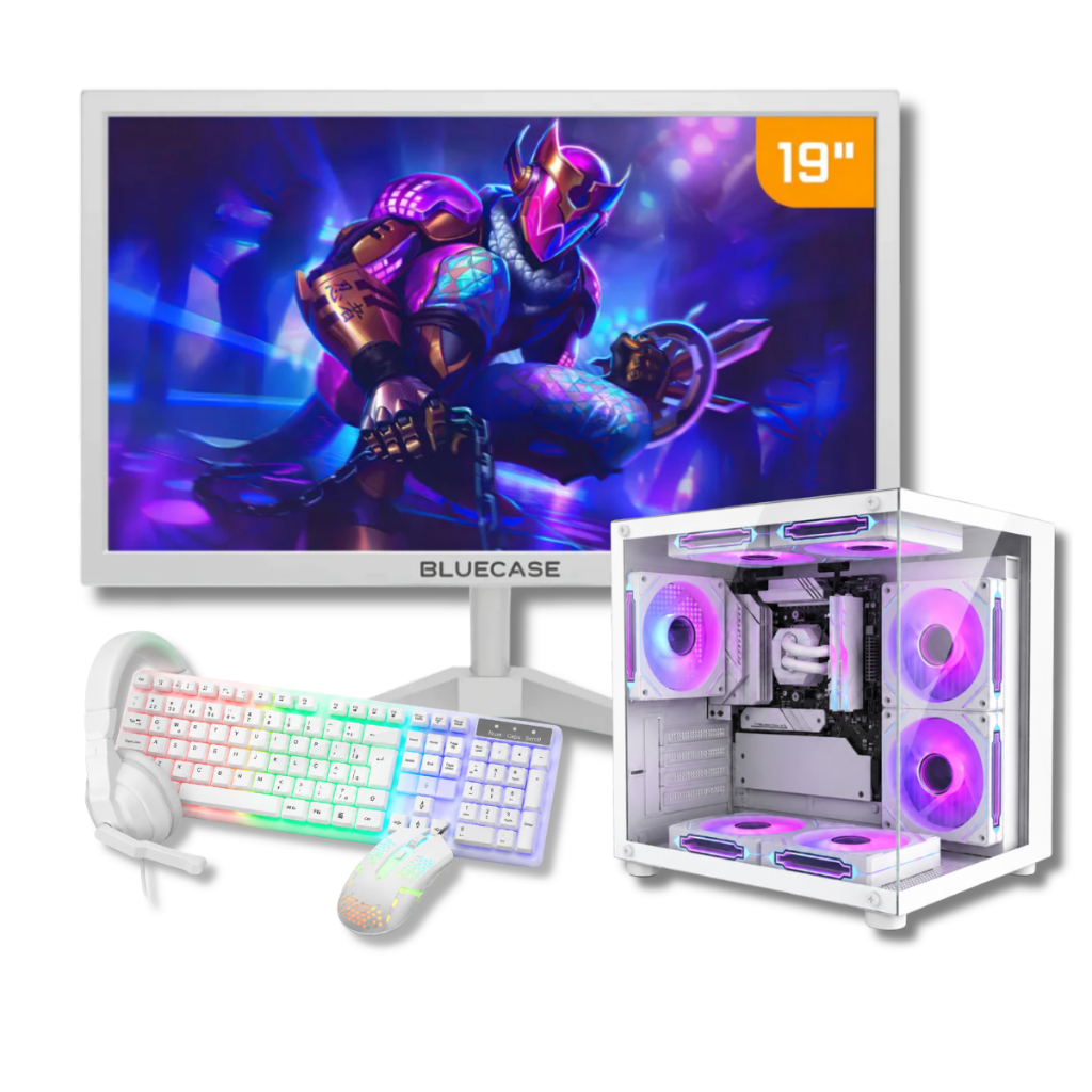 Computador Pc Gamer GTA Intel i7 SSD 240GB 16GB RAM RX 560 4GB Monitor Led 19" Wifi Branco Bivolt