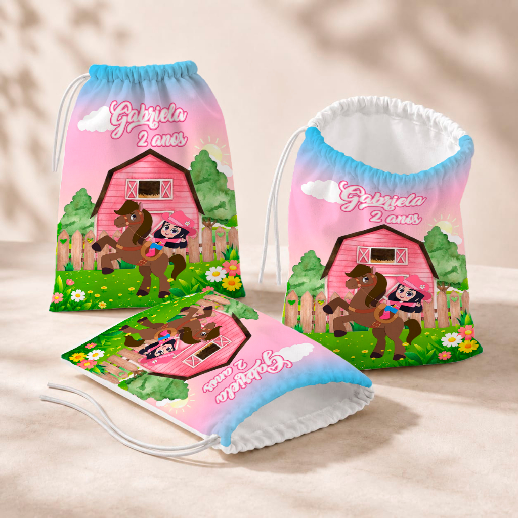 20 Sacolinhas Personalizada Festa Infantil 18x26 Aniversário Lembrancinha Boiadeirinha M2