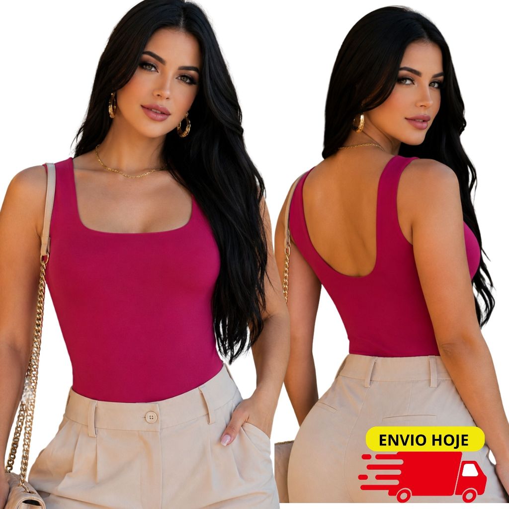 Body Gola Decote Quadrado Feminino Suplex Confortavel Veste 36 ao 44
