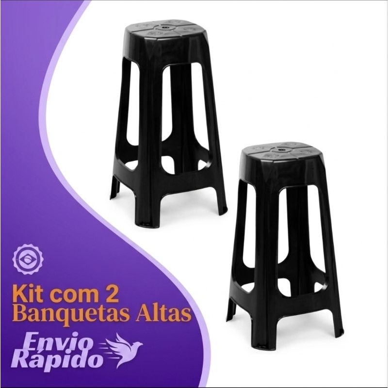 Kit 2 x Banqueta Plástica Alta Para Balcão Cozinha Americana Área De Lazer Interna Externa Plastico