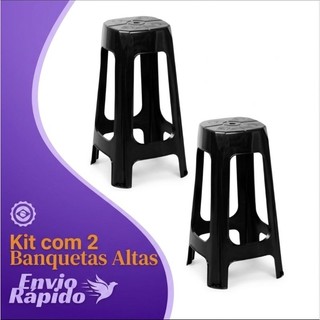 Kit 2 x Banqueta Plástica Alta Para Balcão Cozinha Americana Área De Lazer Interna Externa Plastico
