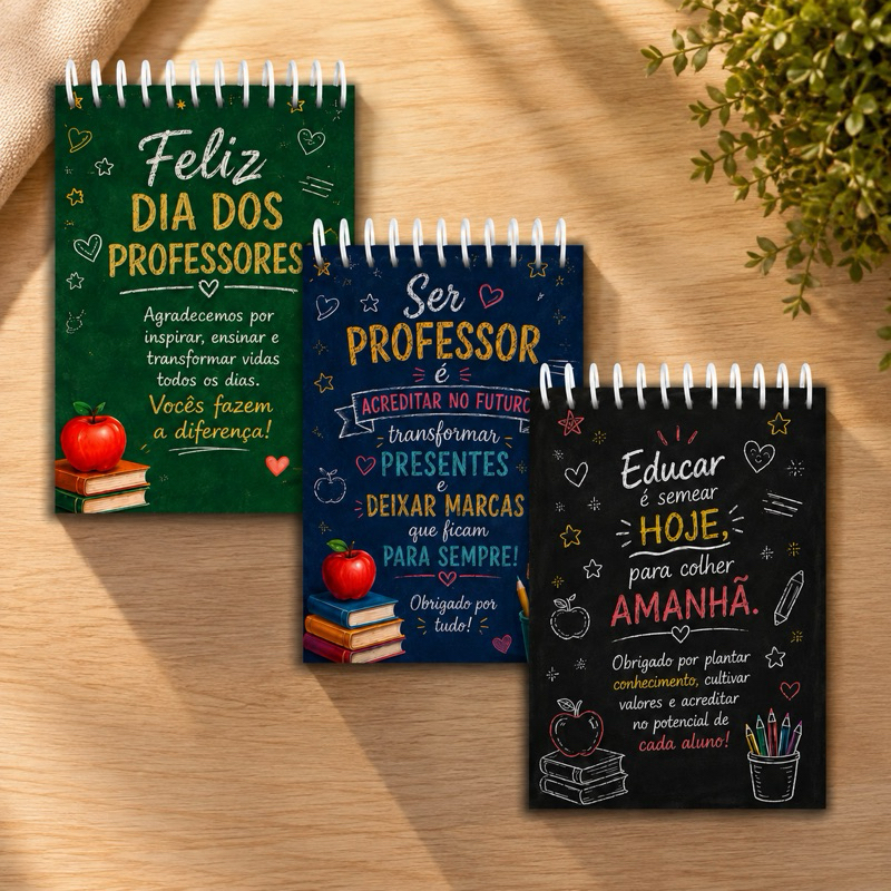 Mix 3 Modelos – Kit 6 a 48 Bloquinhos Dia dos Professores 7x10cm | 50 Folhas | Lembrancinha para Professor