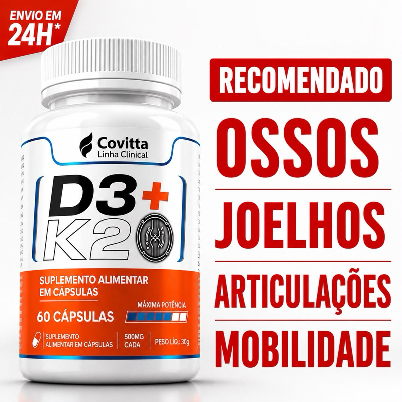 Vitamina D3 + K2 60 Cápsulas | Ossos Fortes | Imunidade | Saúde Óssea | Covitta