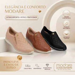 Tênis Modare Ortopédico Ultra conforto Slip On Calce Fácil Zíper Trabalhar Confortável Original