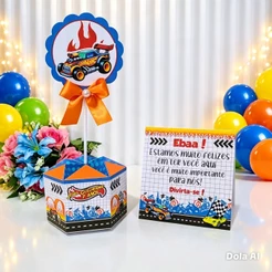 Centro de mesa hotwheels Plaquinha | Arranjo de mesa | Enfeite de mesa | Lembrancinha
