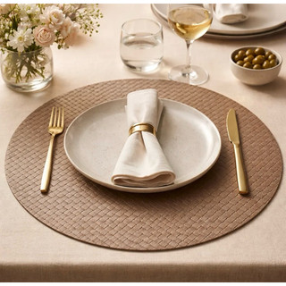 Jogo Americano Couro Trançado Nude para Mesa Posta – Sousplat/Toalha de Mesa Decorativa