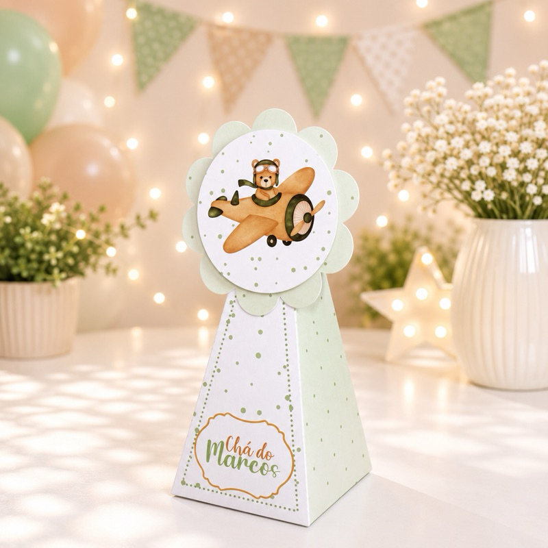 Caixa Piramide Personalizada | Chá de bebe | Lembrancinha Ursinho verde