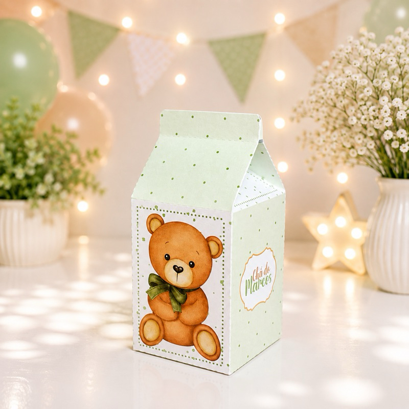 Caixa Milk Personalizada | Chá de bebe | Lembrancinha Ursinho verde